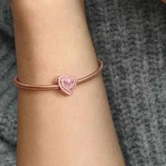 NWT Pandora Sparkling Levelled Heart Charm Rose Gold and Pink Zirconia​​​​​ - Picture 3 of 5